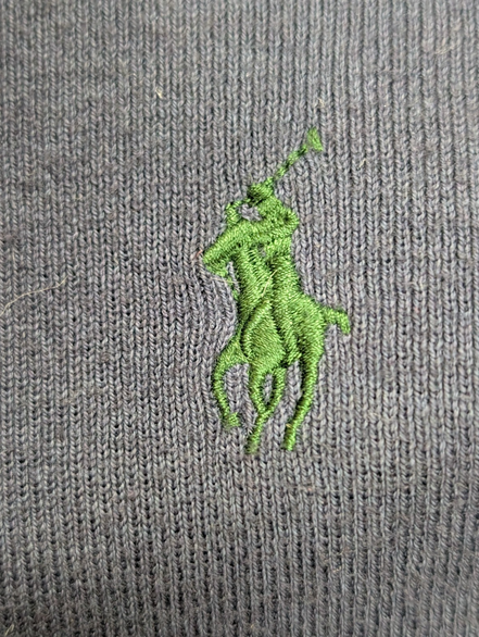 Pull Polo Ralph Lauren L bleu marine col V 100% Pima Cotton logo vert
