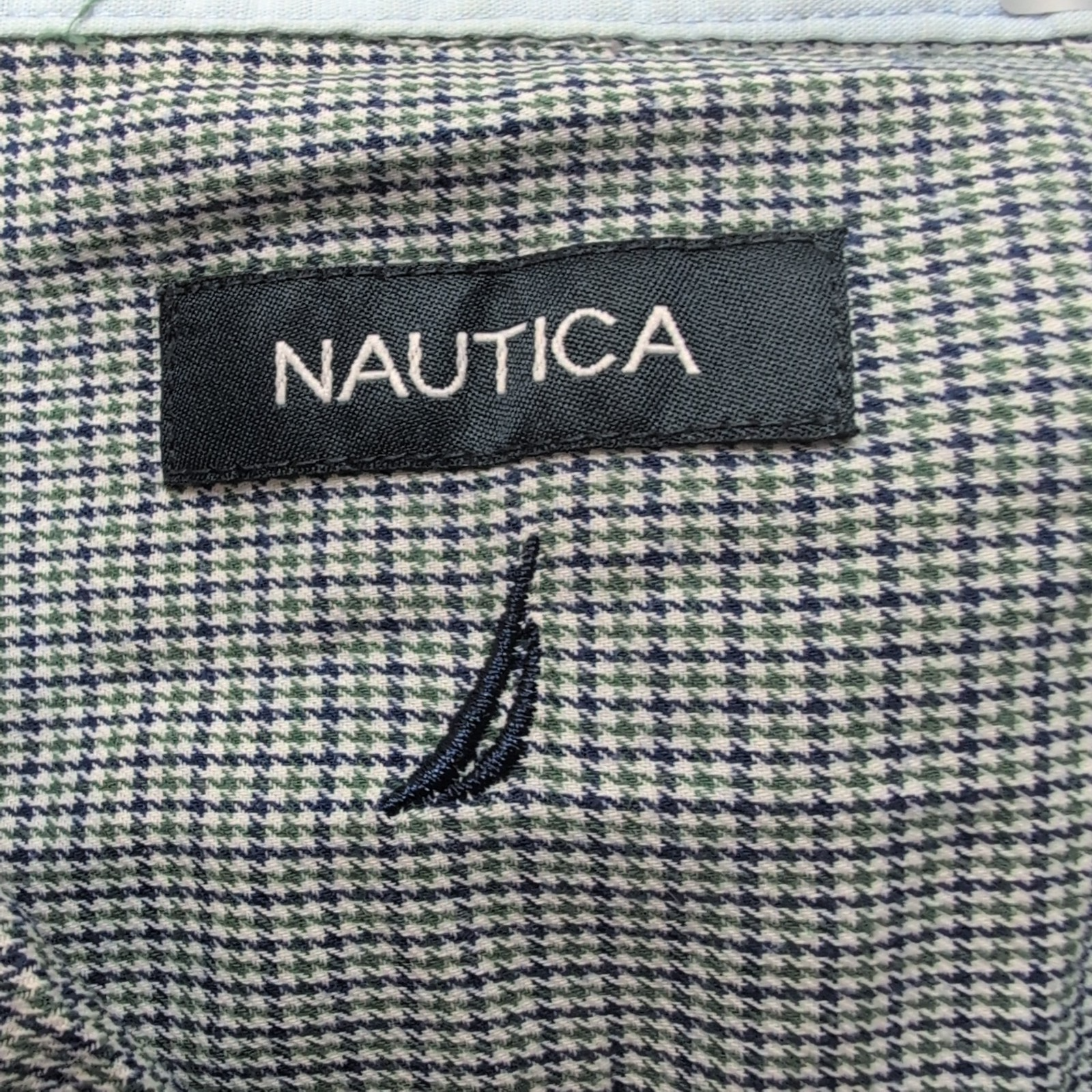 Chemise Nautica XL Bleu Vert Pied-de-poule Flanelle Fine 100% Coton
