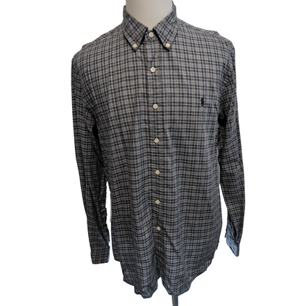 Chemise Ralph Lauren XL Gris Carreaux Classic Fit Logo Noir Button Down Shirt