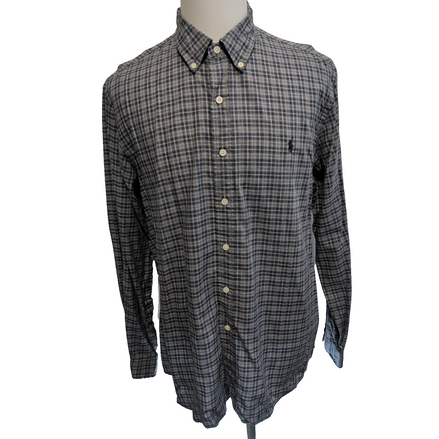 Chemise Ralph Lauren XL Gris Carreaux Classic Fit Logo Noir Button Down Shirt