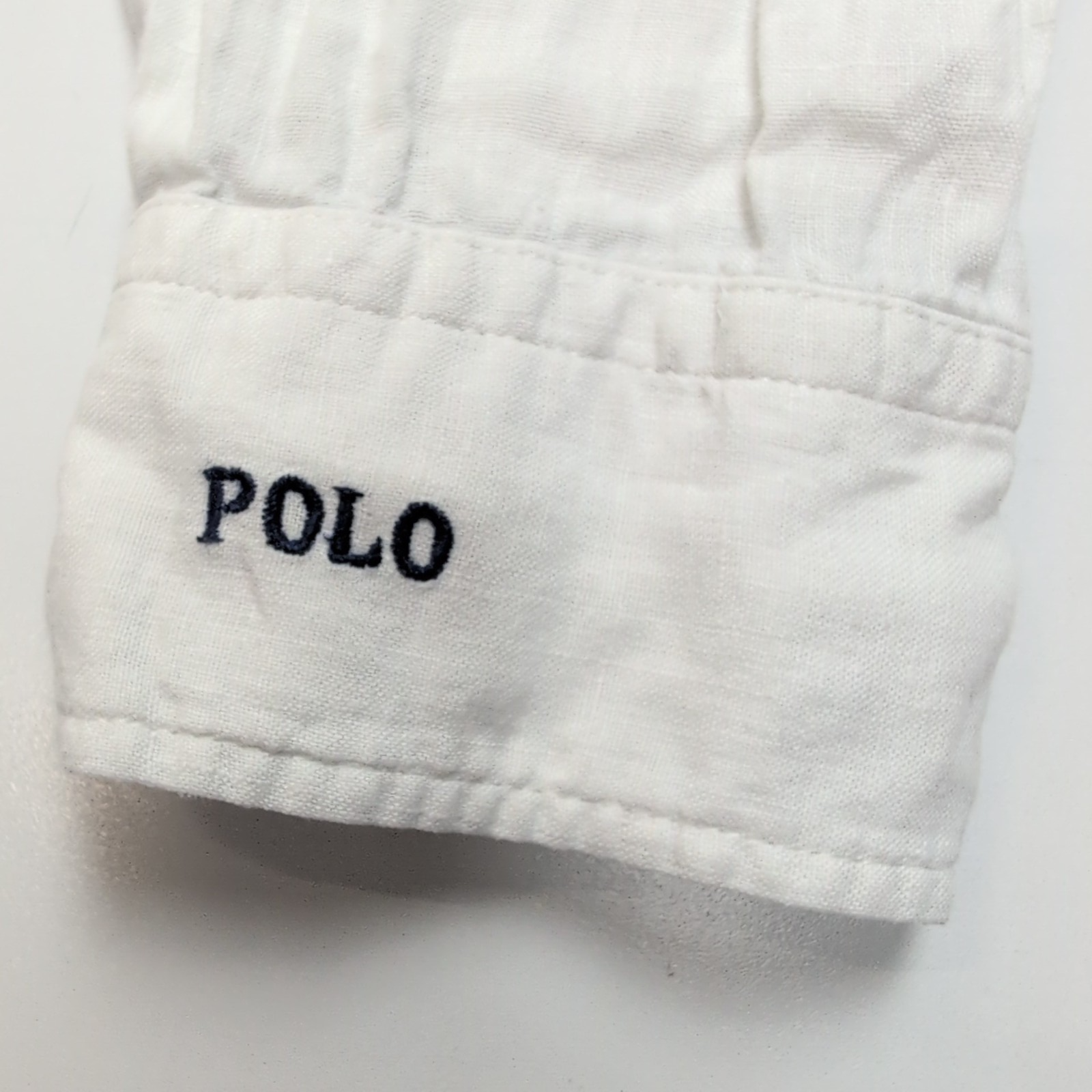 Chemise Polo Ralph Lauren L 100% Lin Blanche QR Code Broderie Poignet