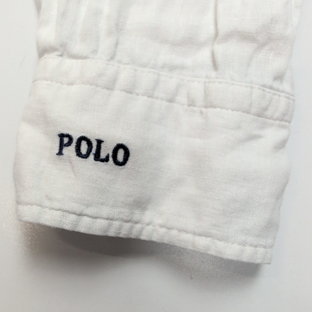 Chemise Polo Ralph Lauren L 100% Lin Blanche QR Code Broderie Poignet