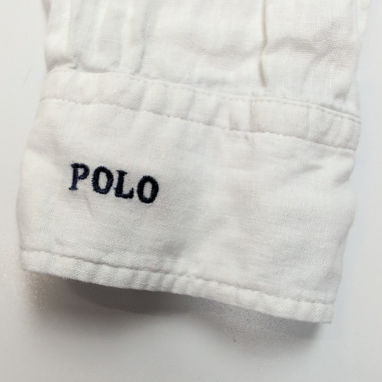 Chemise Polo Ralph Lauren L 100% Lin Blanche QR Code Broderie Poignet