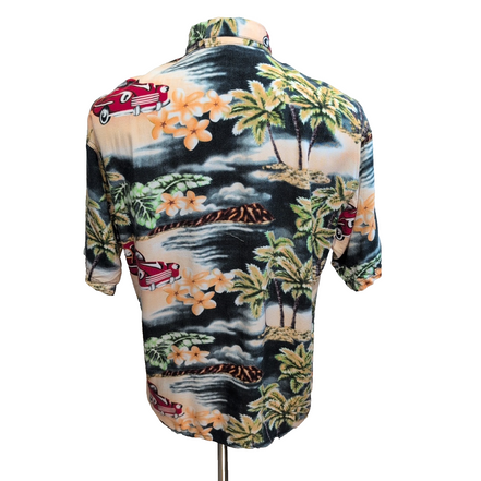 Chemise Hawaïenne XL 100% Rayonne Palmiers Voitures Multicolore