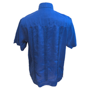 Chemise Hawaïenne Vintage Mojito Style Cuba Panama L Bleu Uni 4 Poches