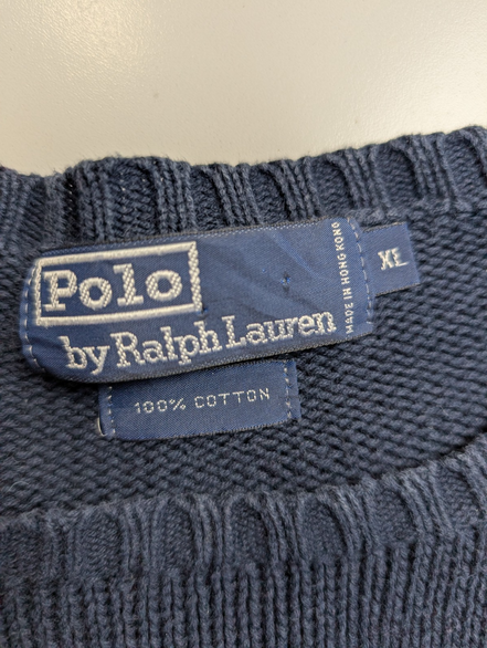 Pull Polo Ralph Lauren XL bleu marine col rond coton logo rouge brodé