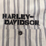 Chemise Harley Davidson XL Beige Rayures Brodée Dos Moto USA