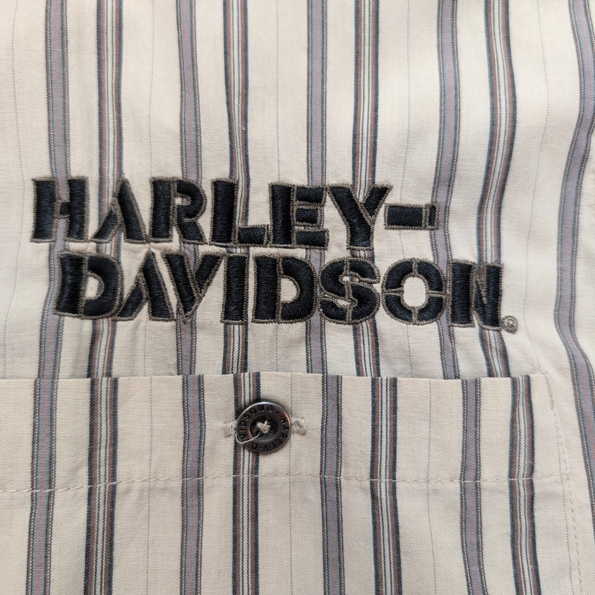 Chemise Harley Davidson XL Beige Rayures Brodée Dos Moto USA