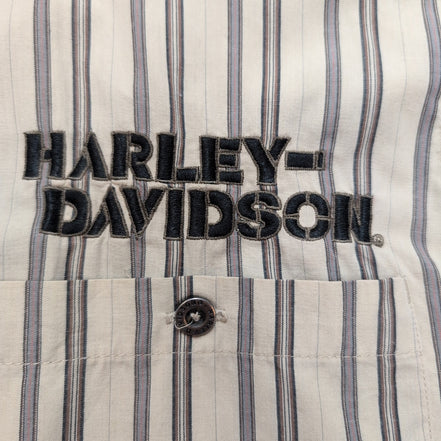 Chemise Harley Davidson XL Beige Rayures Brodée Dos Moto USA
