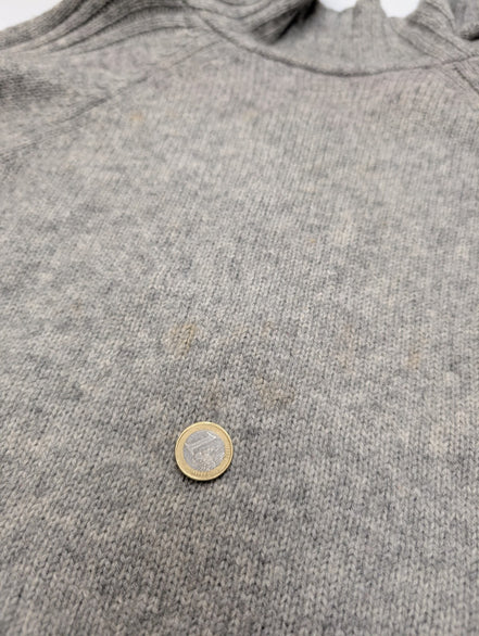 Pull ADIDAS Vintage Col Zippé 80% Laine Gris Logo Brodé Femme Taille L