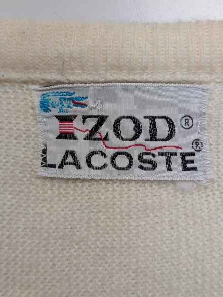 Pull Vintage IZOD Lacoste L crème col V crocodile brodé style preppy Made in USA