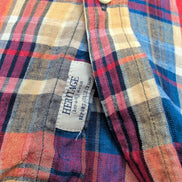 Chemise Heritage L Rouge Carreaux 100% Lin Homme Manches Courtes
