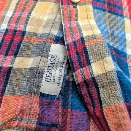 Chemise Heritage L Rouge Carreaux 100% Lin Homme Manches Courtes