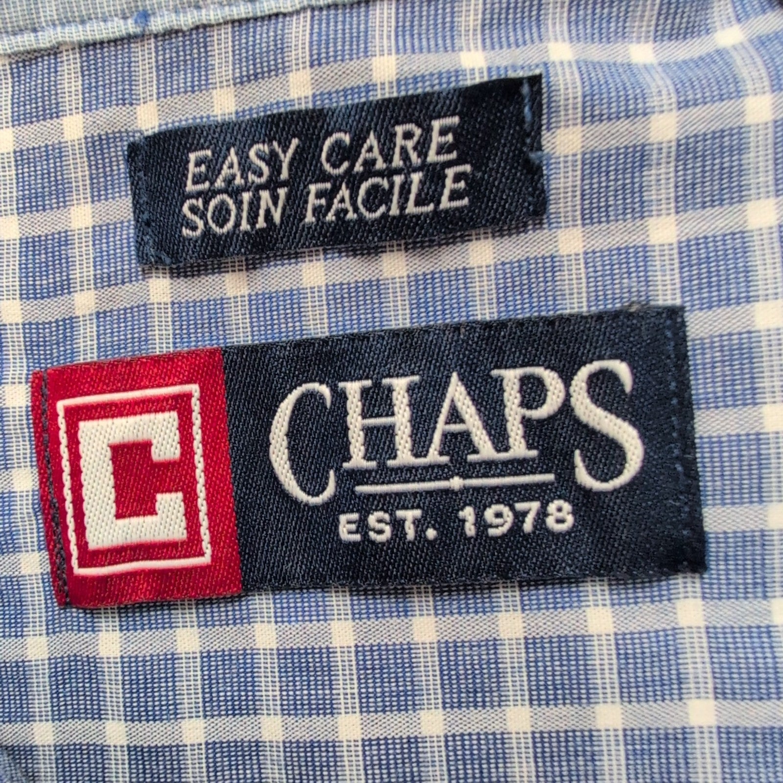Chemise Chaps bleu à petits carreaux manches courtes à poche taille M