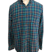 CHAPS Flanelle Vert Bleu L Logo Brodé VINTAGE 100% Coton | 309S