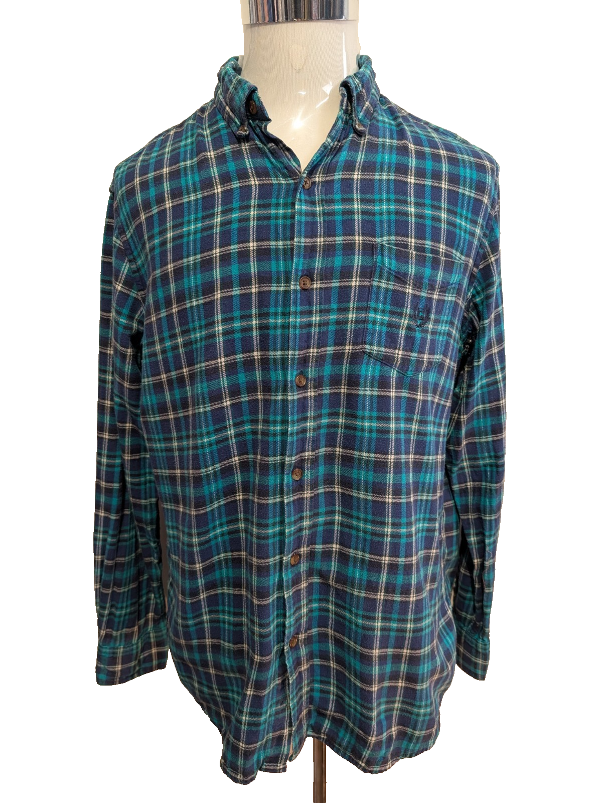 CHAPS Flanelle Vert Bleu L Logo Brodé VINTAGE 100% Coton | 309S