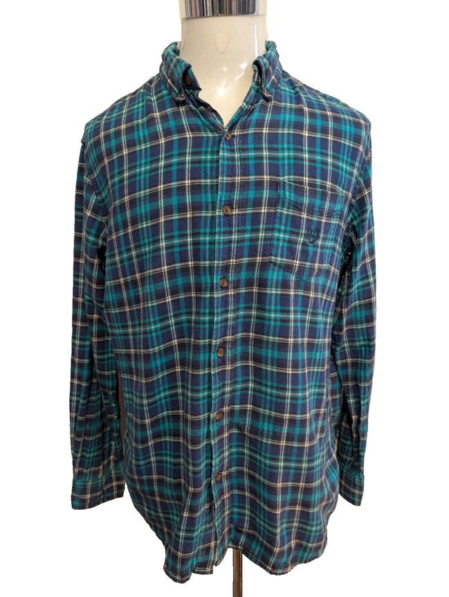 CHAPS Flanelle Vert Bleu L Logo Brodé VINTAGE 100% Coton | 309S