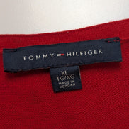 Pull Tommy Hilfiger Femme Col V Rouge & Blanc Losanges Filet d'Or - Taille 2XL