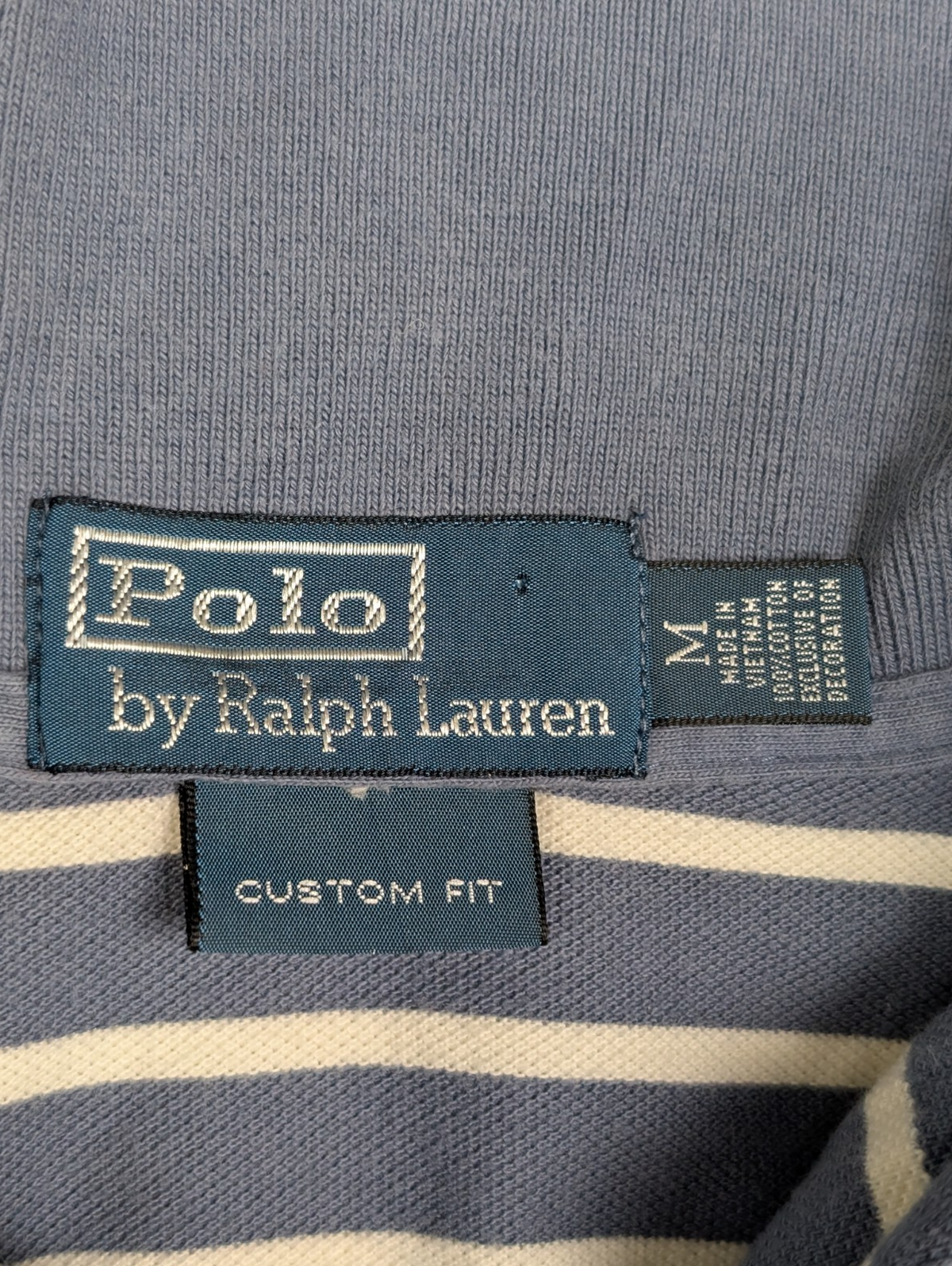 Polo manches courtes Polo Ralph Lauren M bleu rayures écrues logo jaune Custom 