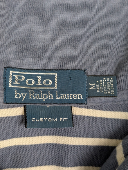 Polo manches courtes Polo Ralph Lauren M bleu rayures écrues logo jaune Custom 