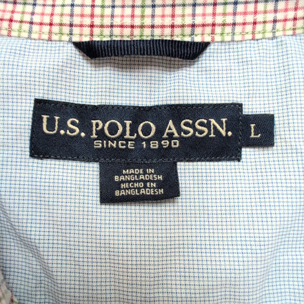 Chemise U.S. Polo Assn L Micro Carreaux Rouge Bleu Vert Coton Logo Poche