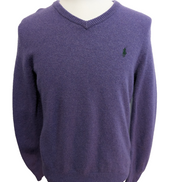 Pull POLO RALPH LAUREN Col V 100% Laine Violet Logo Vert Taille M / L