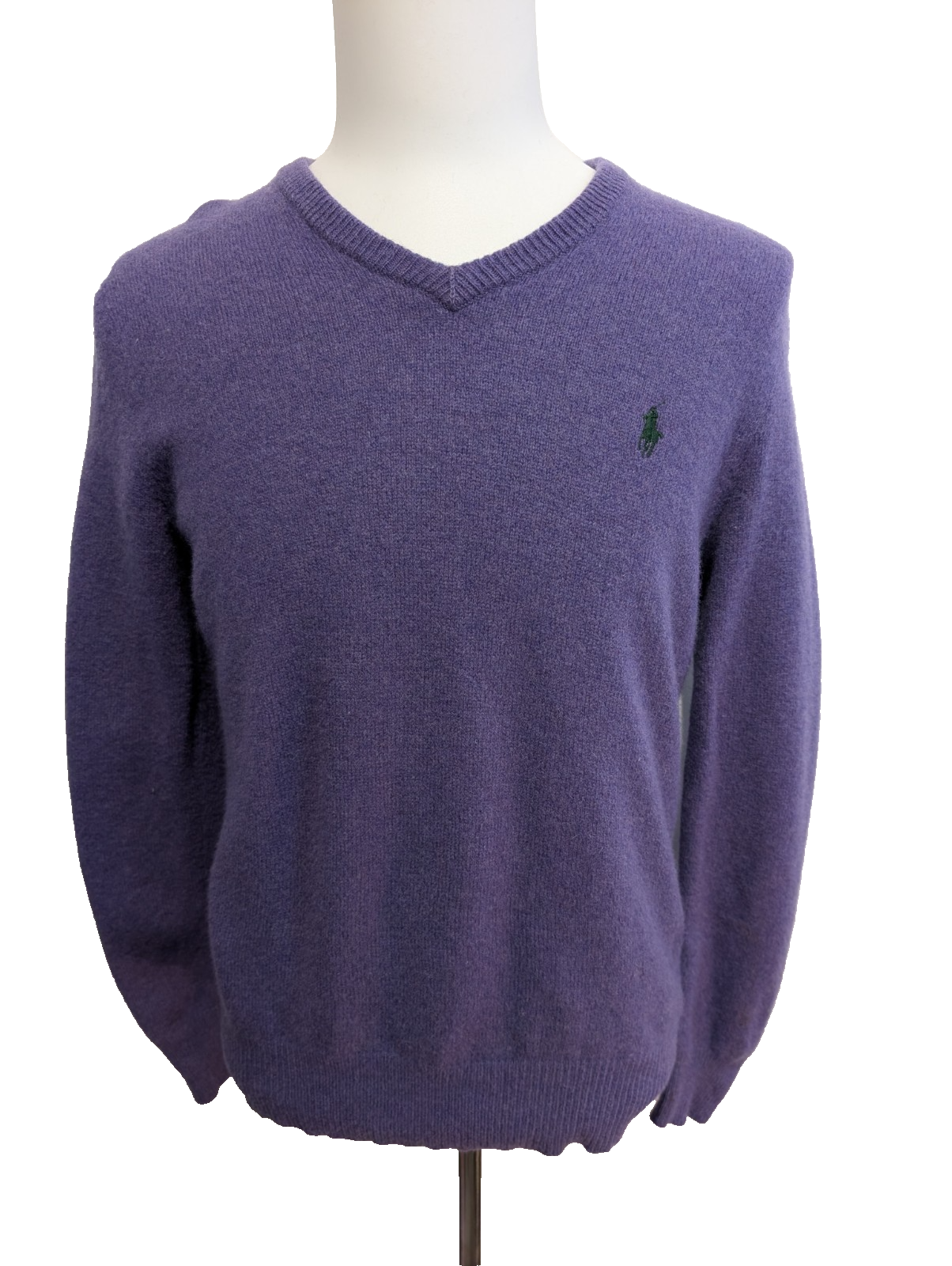 Pull POLO RALPH LAUREN Col V 100% Laine Violet Logo Vert Taille M / L