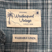 Chemise Weatherproof Vintage XL Carreaux Bleu Vert Lin Coton manches courtes