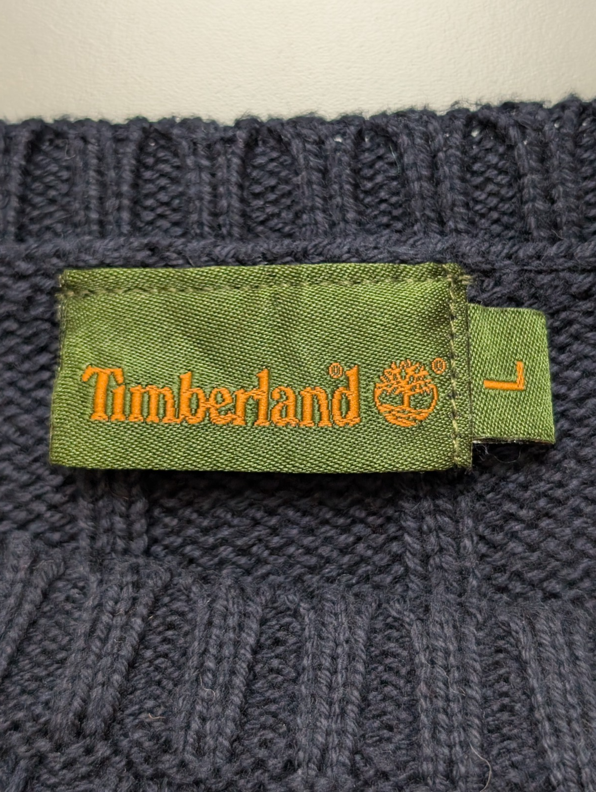 Pull Timberland Col Rond Bleu Marine 100% Coton Taille L Logo Brodé