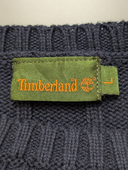 Pull Timberland Col Rond Bleu Marine 100% Coton Taille L Logo Brodé