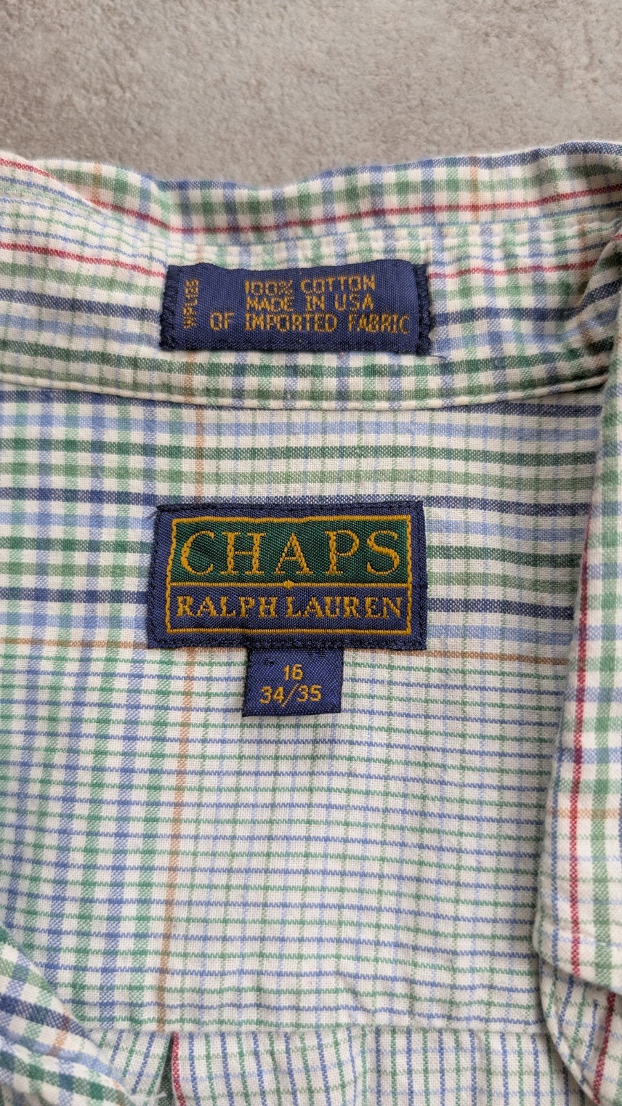 Chemise Chaps Ralph Lauren L carreaux Made in USA shirt button down écusson