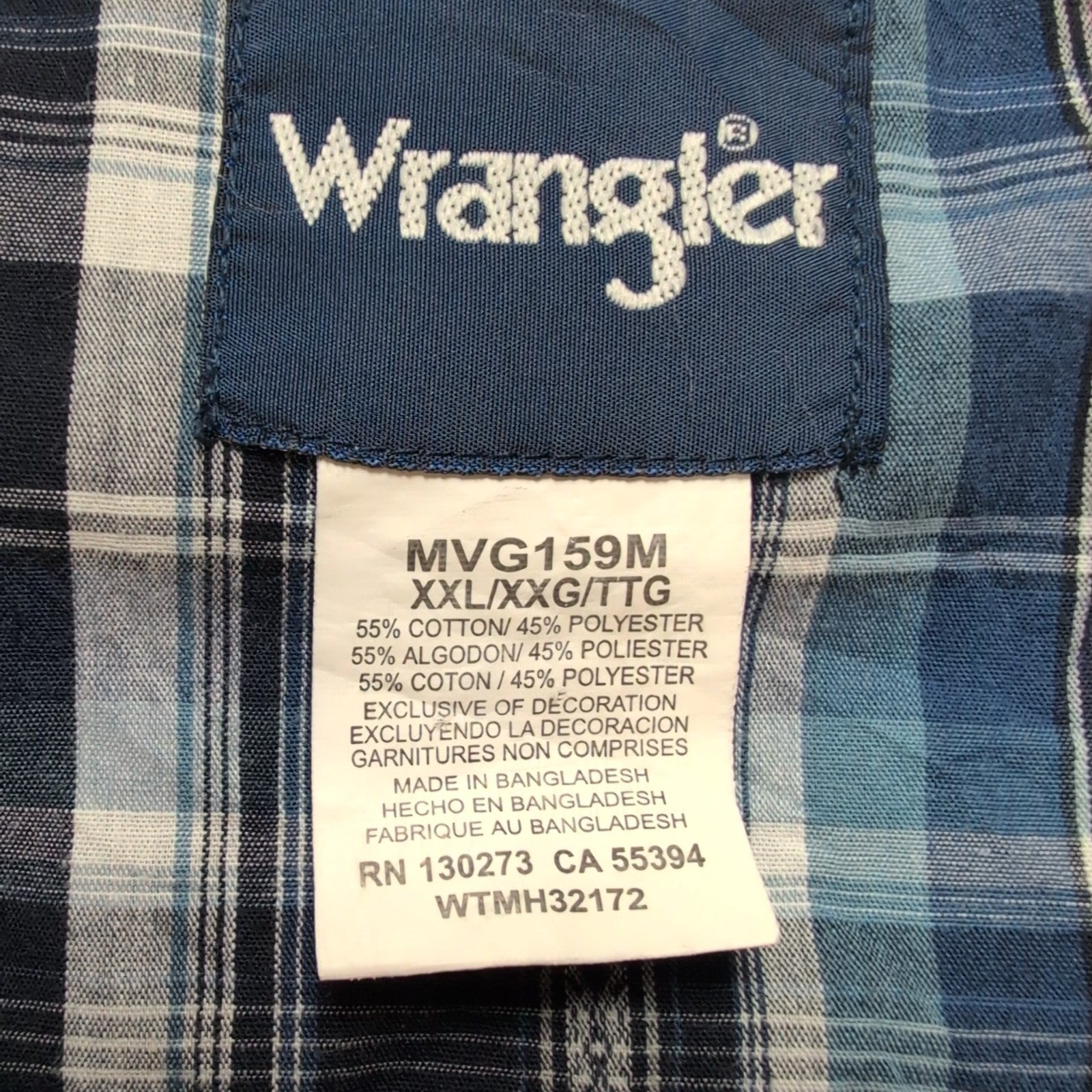 Chemise Wrangler Western Manches Longues Bleue et Rouge Taille XXL