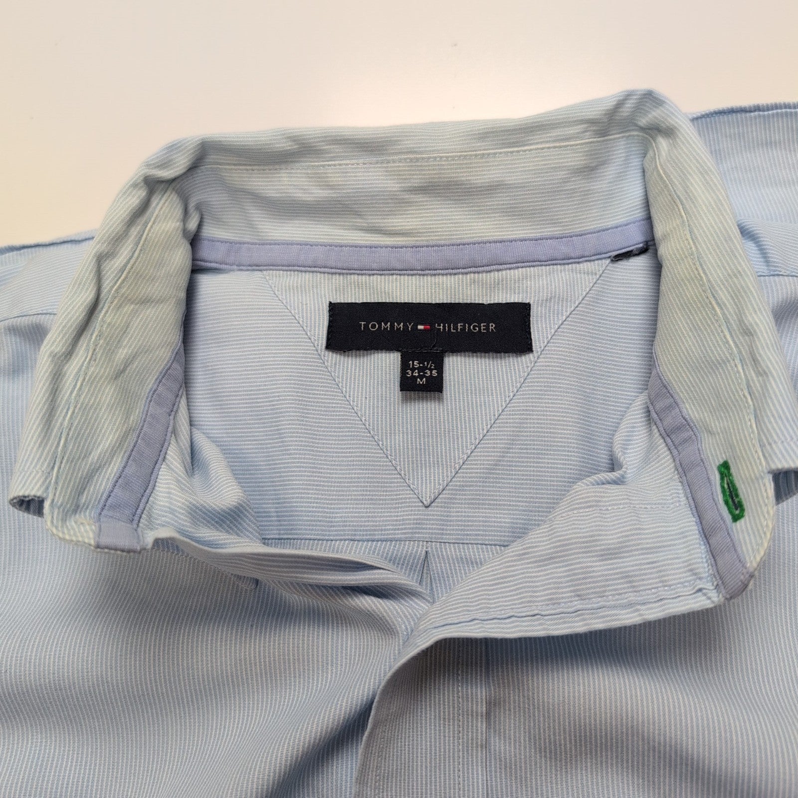 Chemise Tommy Hilfiger Homme Taille M/L Bleu Clair Rayée Coton Poche