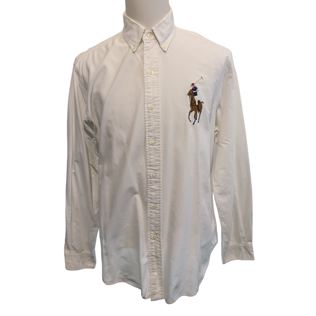 Chemise Ralph Lauren L Blanche Grand Logo Marron Manches Longues