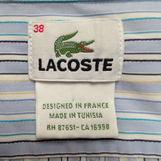 Chemise Lacoste Bleue À Rayures Taille 38 S Manches Longues