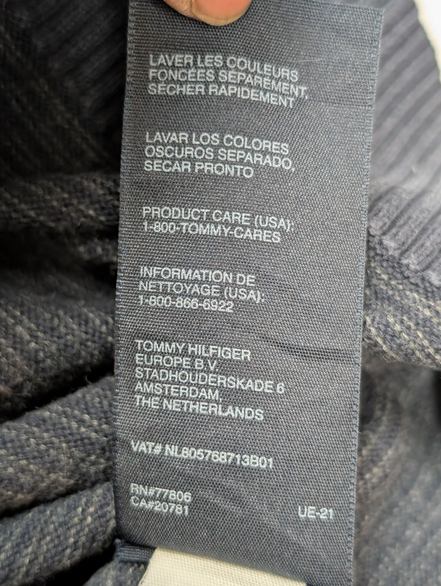 Pull Tommy Hilfiger Homme Col V Marine & Gris - 100% Coton - Taille M