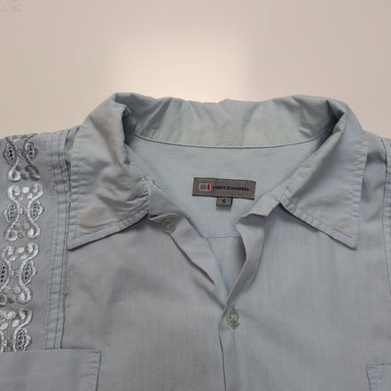 Chemise Ligers Guayabera Taille S Bleu Satiné Brodée Made in Israel