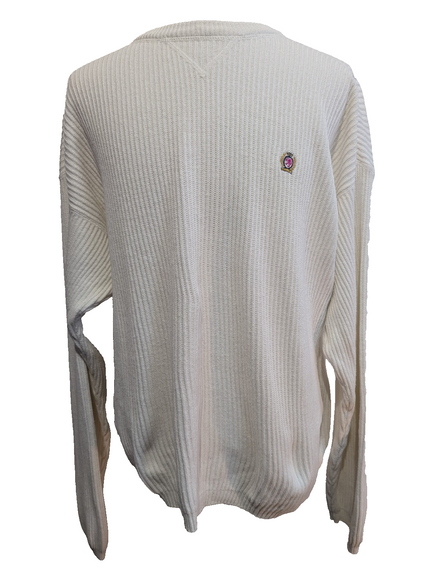 Pull Tommy Hilfiger Homme vintage blanc coton écusson or taille L