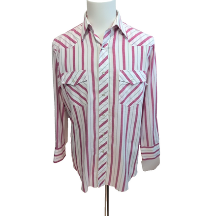 Chemise Western Wrangler Blanc Rayures Bordeaux Pression Taille M