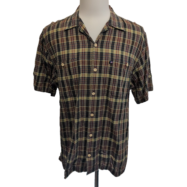 Chemise Polo Ralph Lauren Vintage L Marron Kaki Logo Drapeau USA Manches Courtes