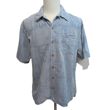 Chemise Hawaïenne Caribbean Joe XL Soie Bleu Clair Palmiers Manches Courtes