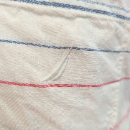 Chemise Nautica S Blanc Rayures Rouge Bleu MC Classic Fit 100% Coton