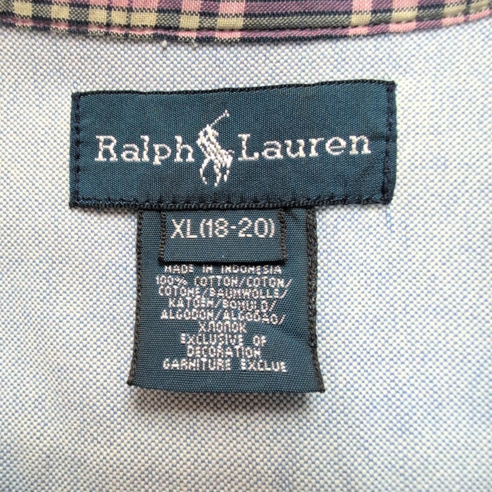 Chemise Ralph Lauren XL 18-20 Ans Bleu Big Pony Manches Courtes