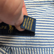 Chemise Ralph Lauren XL Manches Courtes Bleue Rayures Logo Rose Coton