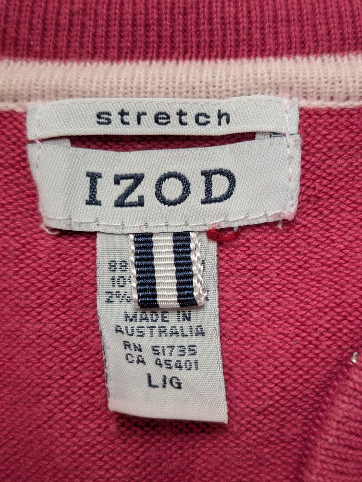 Pull Izod Rose Col Montant Zippé Stretch Coton Taille L