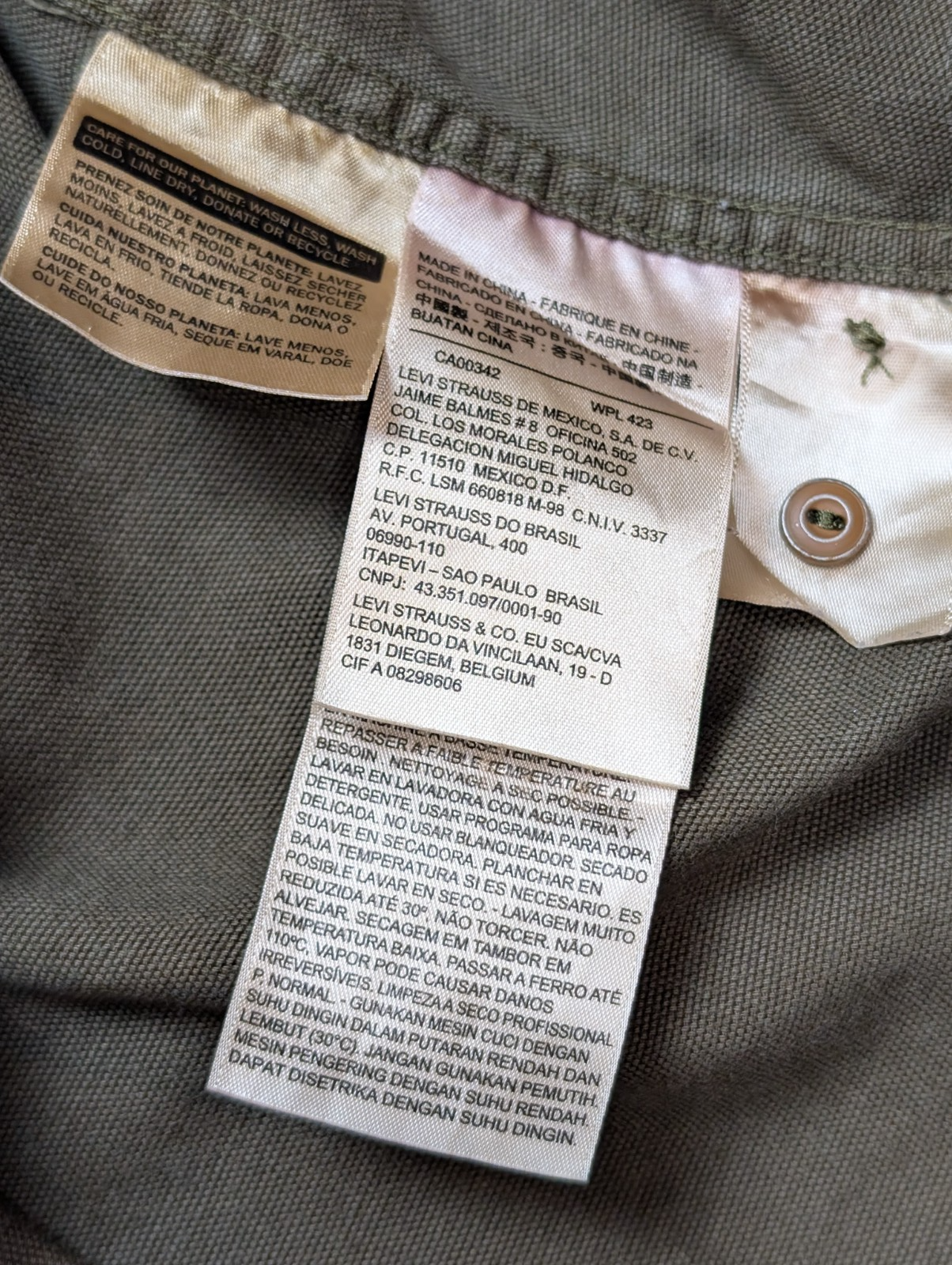 Chemise LEVI'S Vintage Kaki Coton Épais Boutons Métal M. Longues Taille L