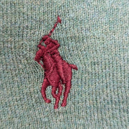 Pull POLO RALPH LAUREN Homme M Vert Sapin Col V Logo Bordeaux Cotton Knit