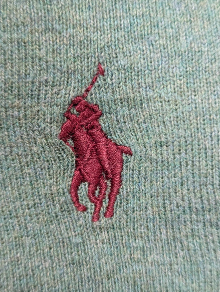 Pull POLO RALPH LAUREN Homme M Vert Sapin Col V Logo Bordeaux Cotton Knit