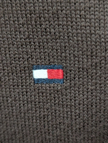 Pull Tommy Hilfiger Col V Marron Logo Brodé - Taille 3XL (XXL TG)