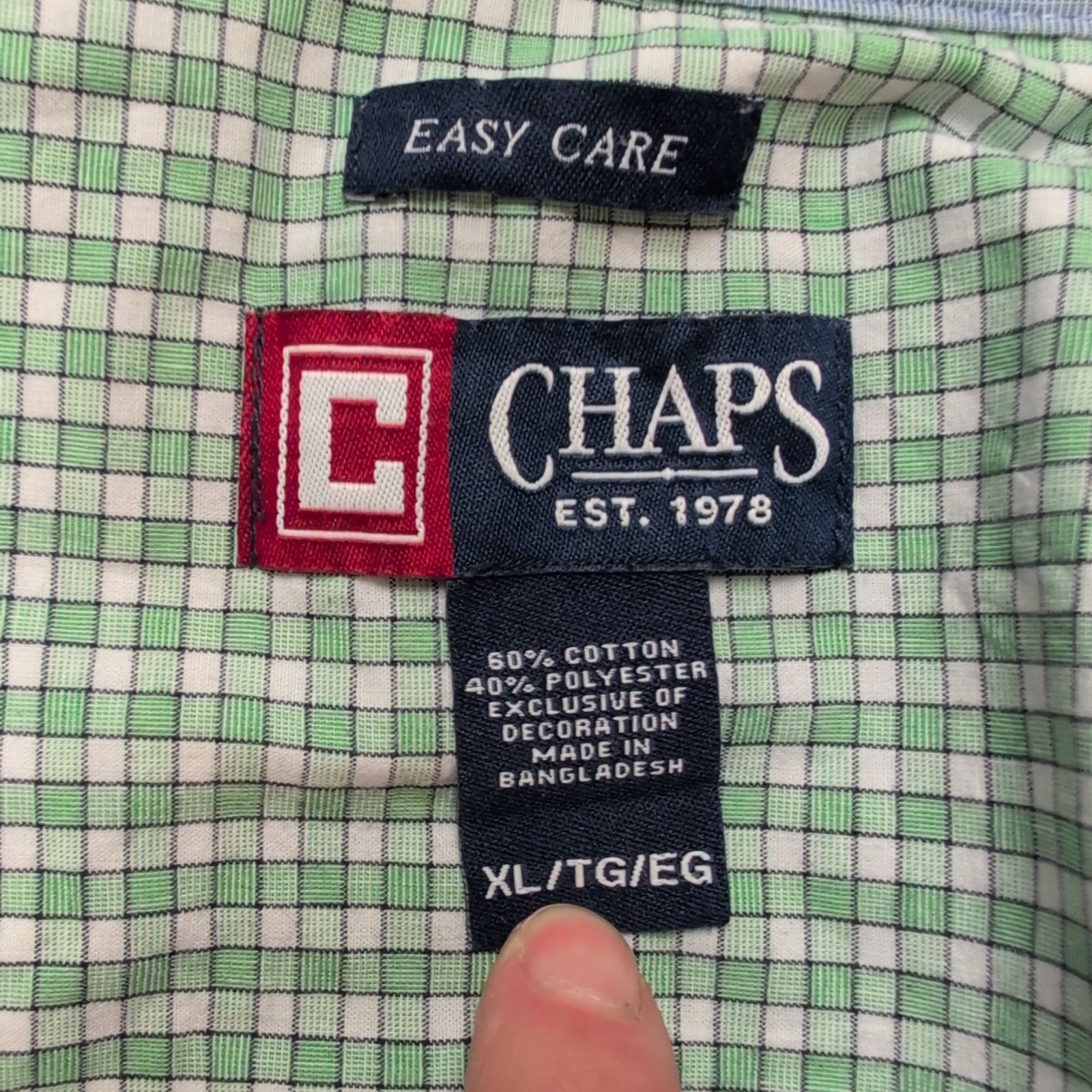 Chemise CHAPS verte à carreaux manches courtes taille XL #3e